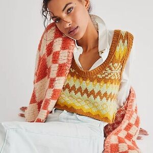 Free People Lovestruck Sweater Vest Scoop-neck in Brown and Yellow